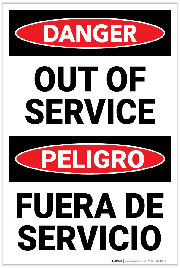 Danger Out Of Service Bilingual Spanish Label Creative Safety Supply