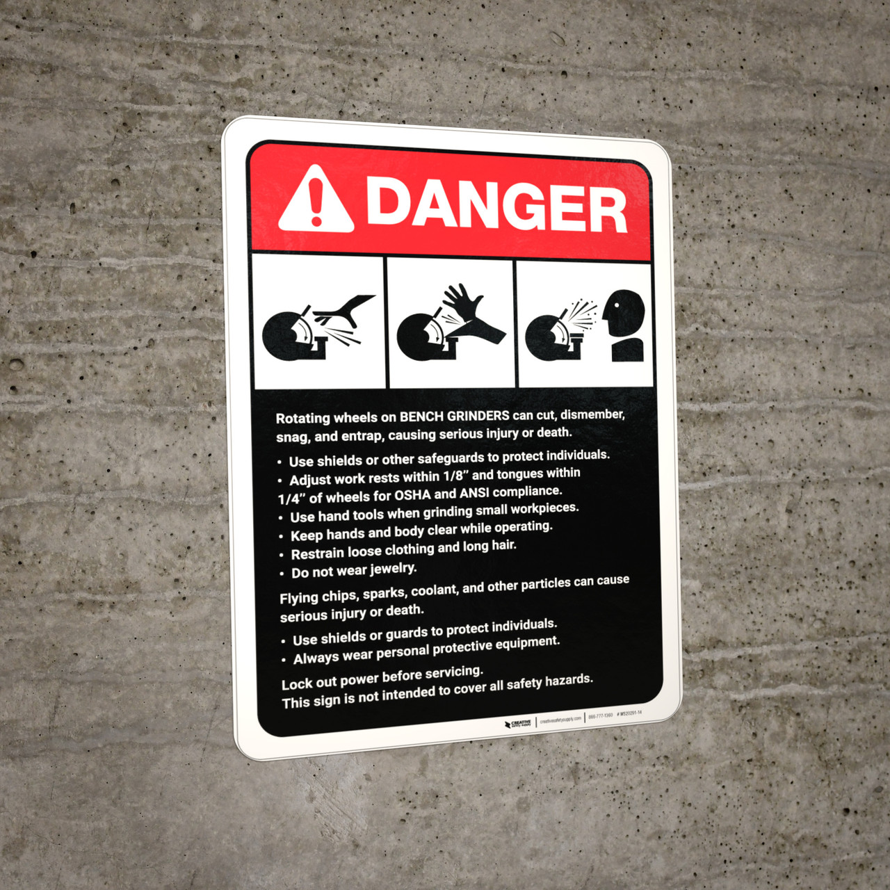Danger Bench Grinder Machine Guidelines ANSI Wall Sign Creative
