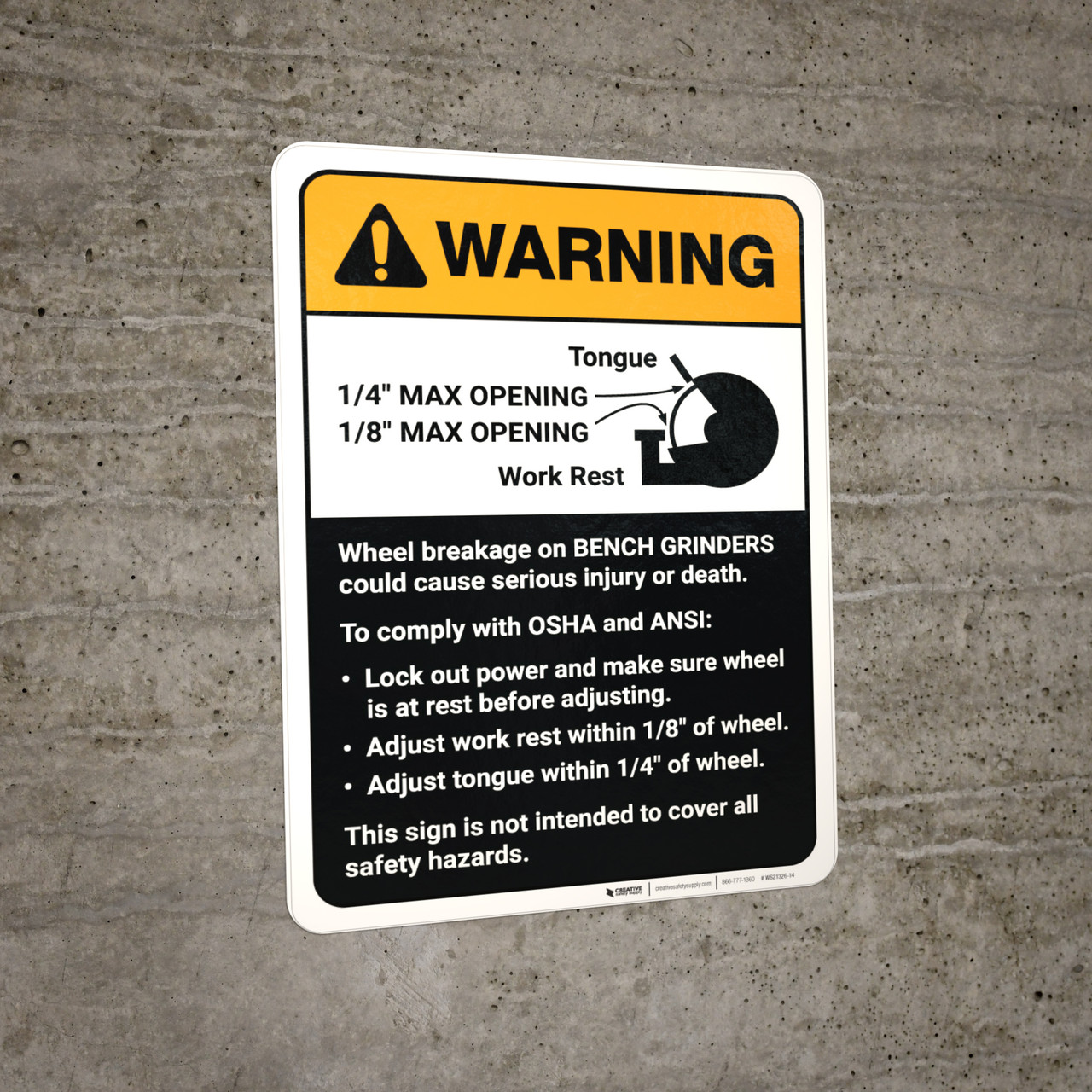 Warning Wheel Breakage/Bench Grinder Guidelines ANSI Wall Sign
