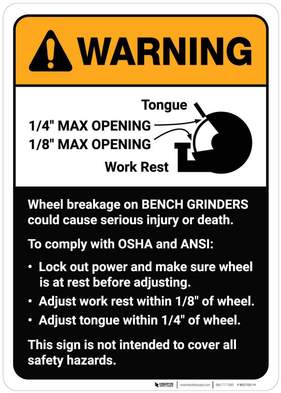 Warning: Wheel Breakage/Bench Grinder Guidelines ANSI - Wall Sign