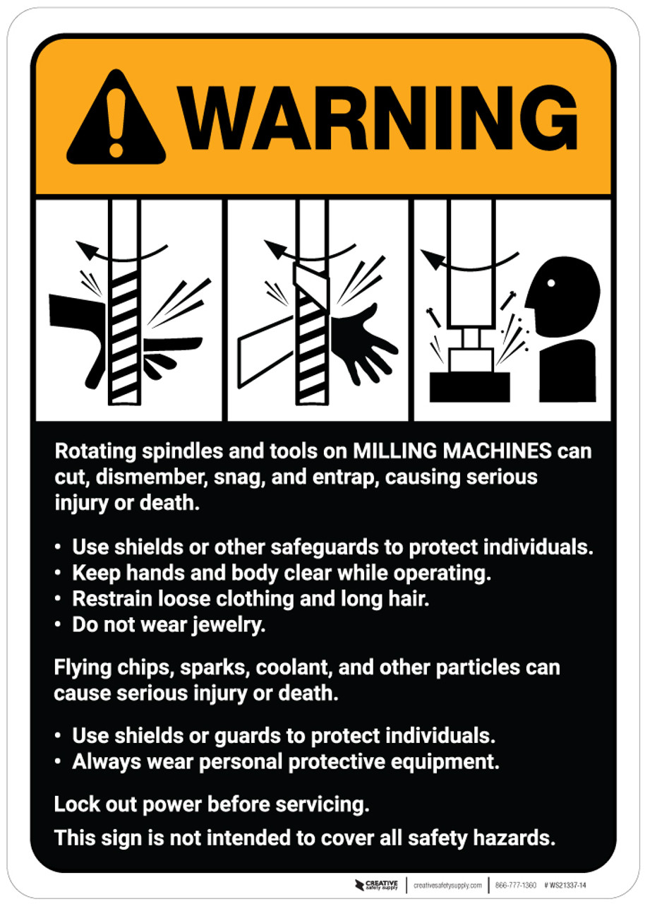 Warning Milling Machine Guidelines ANSI Wall Sign Creative Safety