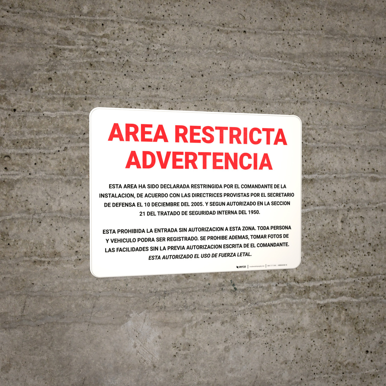 Restricted Area Warning Spanish Wall Sign Creative Safety Supply