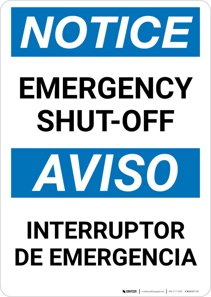 Notice Bilingual Spanish Emergency Shutoff Portrait Creative Safety