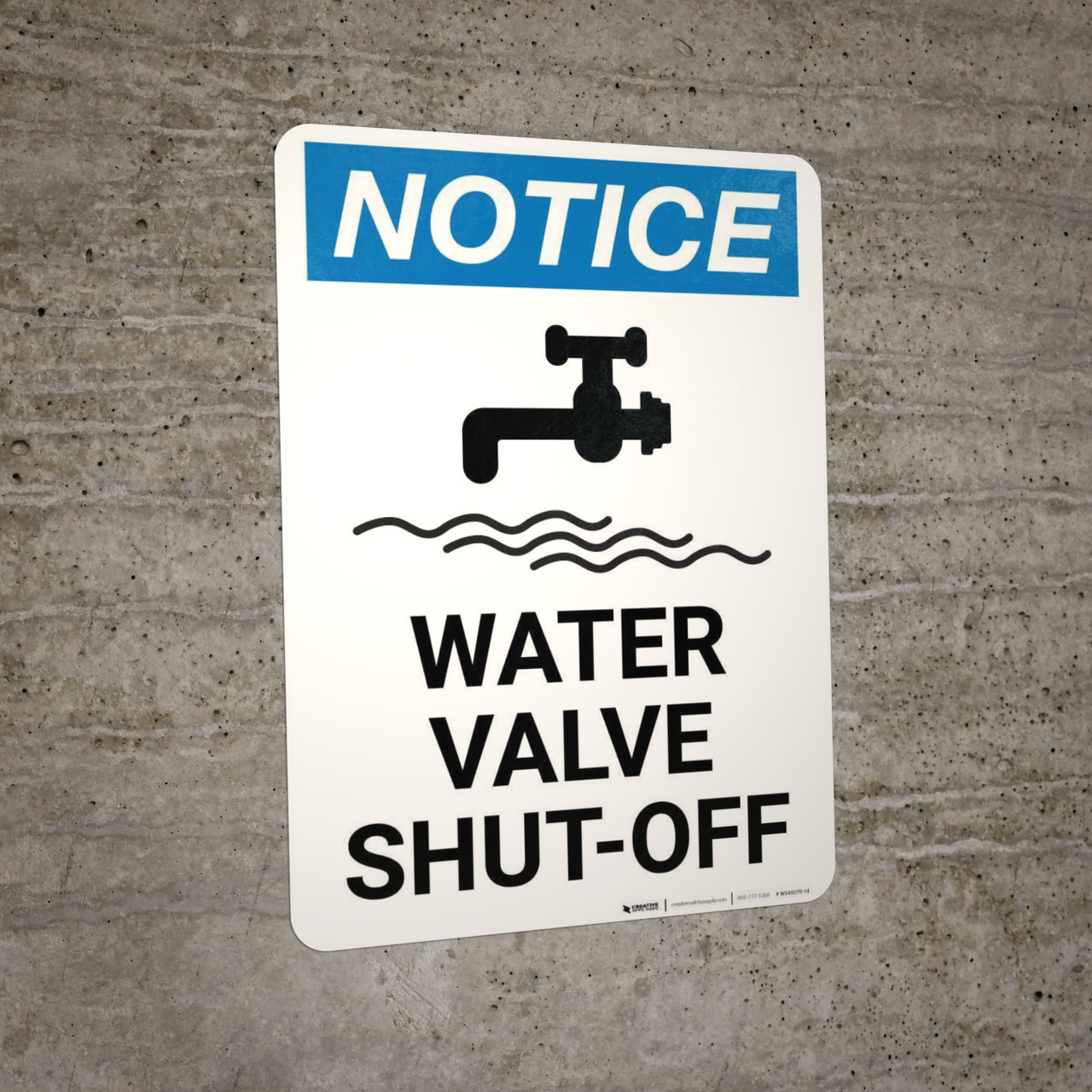 Notice Water Valve ShutOff with Icon Portrait Creative Safety Supply