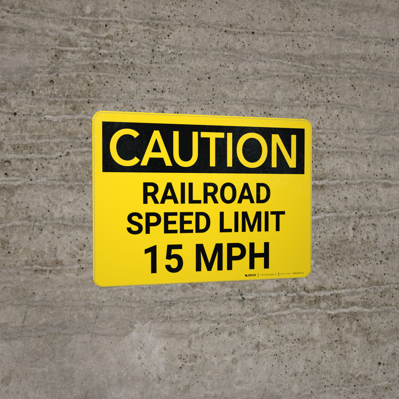 Caution: Railroad Speed Limit 15 MPH Landscape - Wall Sign
