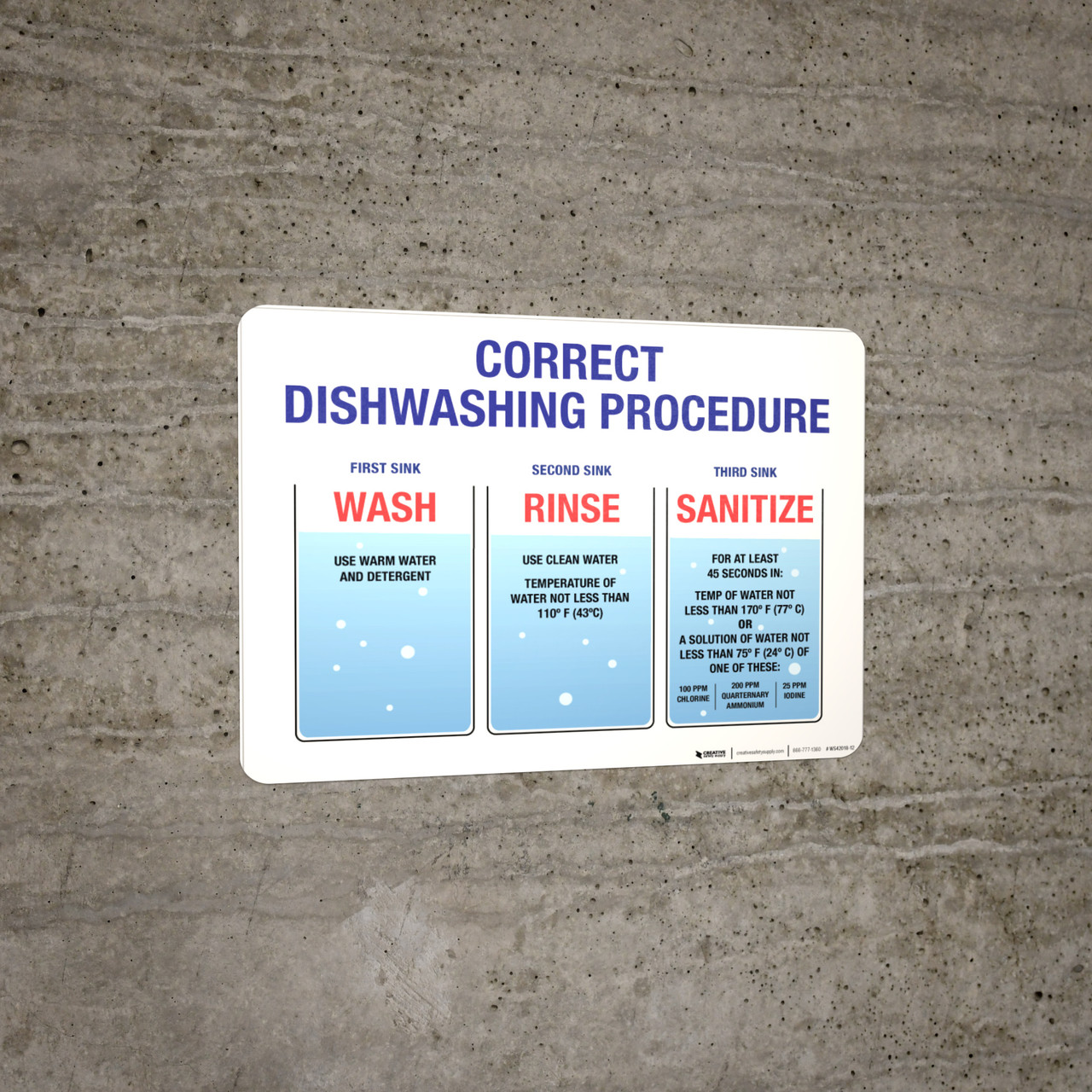 Wash Rinse Sanitize Wall Sign