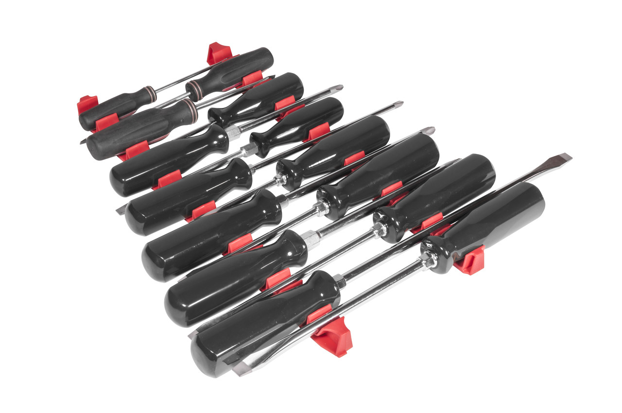 14 Tool No-Slip Low-Profile Screwdriver Rail Set - Red