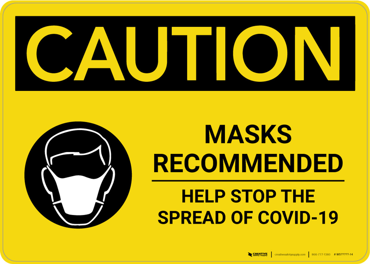 Caution Masks Recommended COVID 19 With Icon Landscape Wall Sign caution-masks-recommended-covid-19-with-icon-landscape-wall-sign