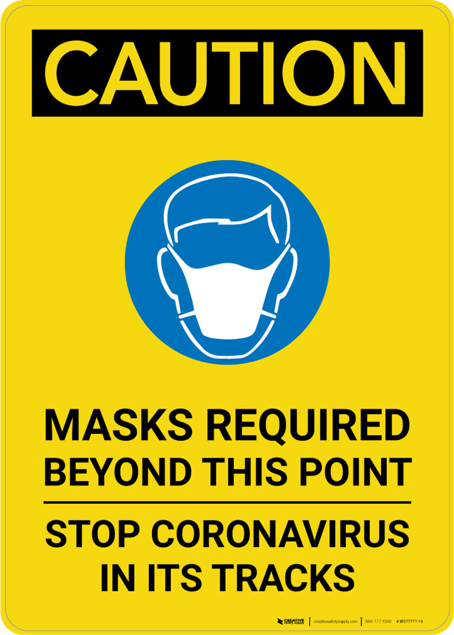 caution masks required beyond this point stop coronavirus with icon