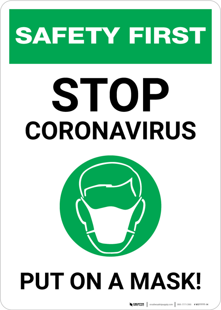 safety first stop coronavirus put on a mask with icon portrait
