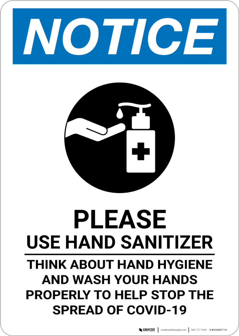 Notice Please Use Hand Sanitizer Before Leaving Portrait Wall Sign