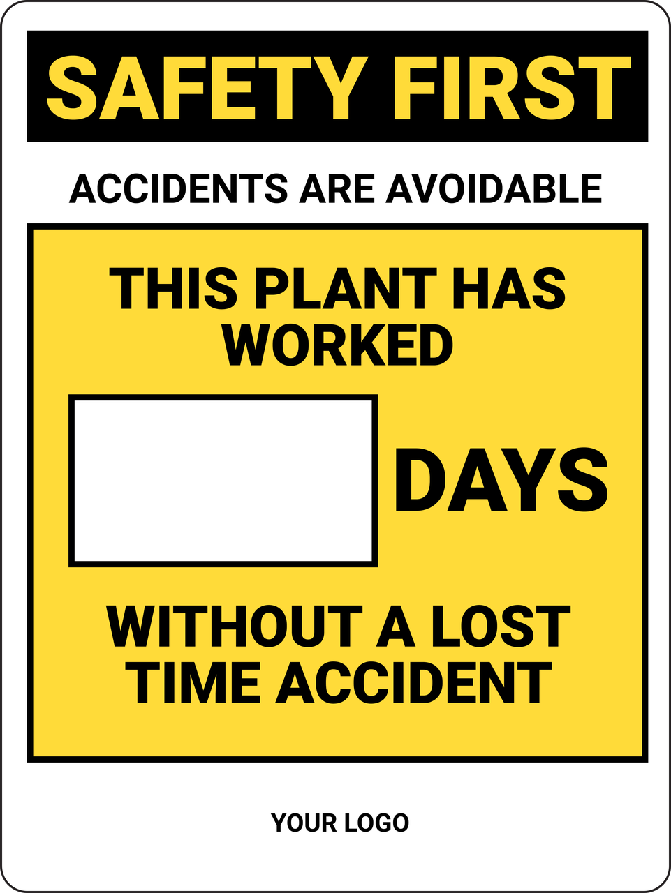 Days Without Accident Logo Below Dry Erase Wall Sign