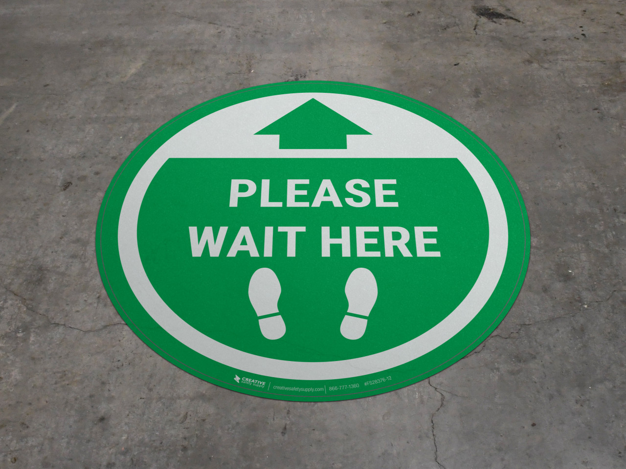 Please Wait Here - Green Circle - Floor Sign