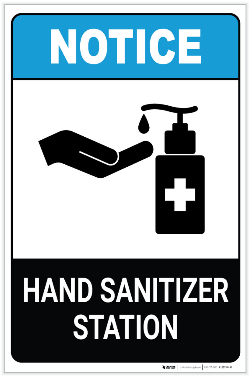 Notice Hand Sanitizer Station ANSI Portrait Label Creative Safety