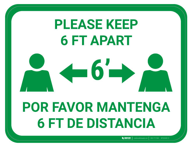 Please Keep 6 FT Apart Green Bilingual Floor Sign Creative