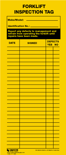 Forklift Inspection Tag (Adhesive) Creative Safety Supply