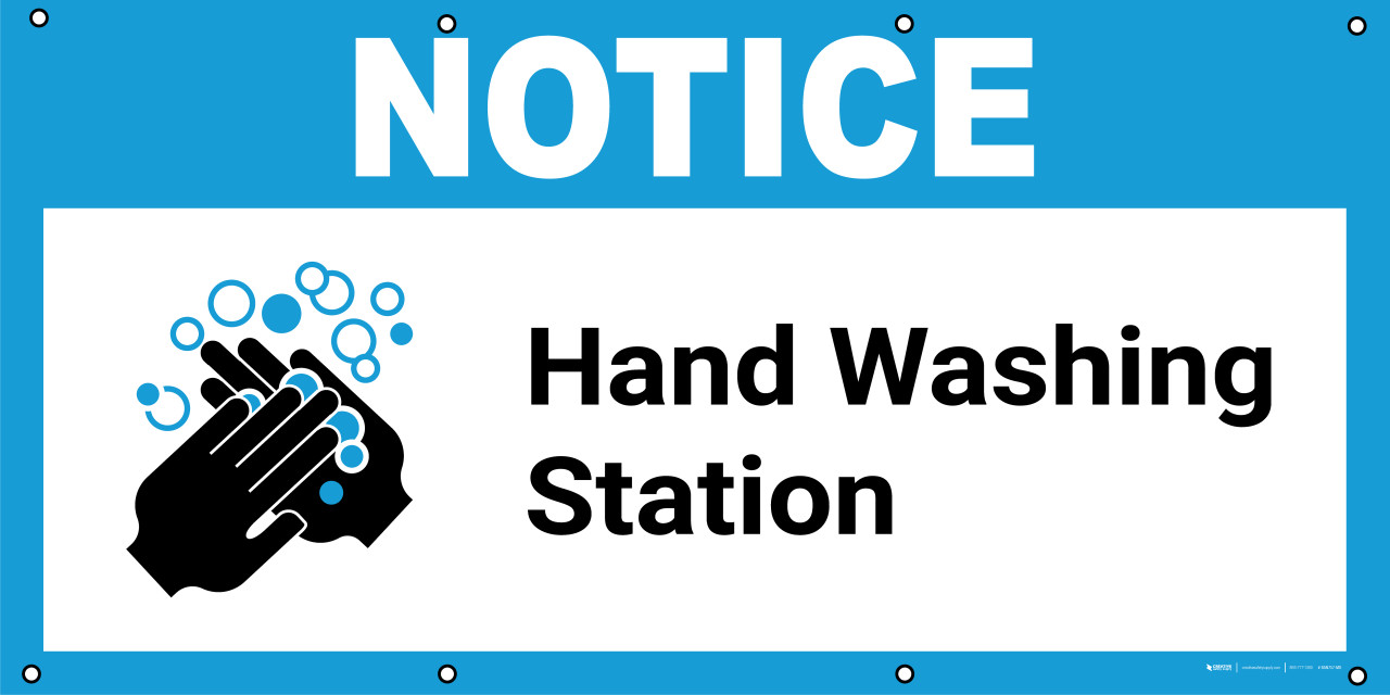 Notice Hand Washing Station with Icon Banner