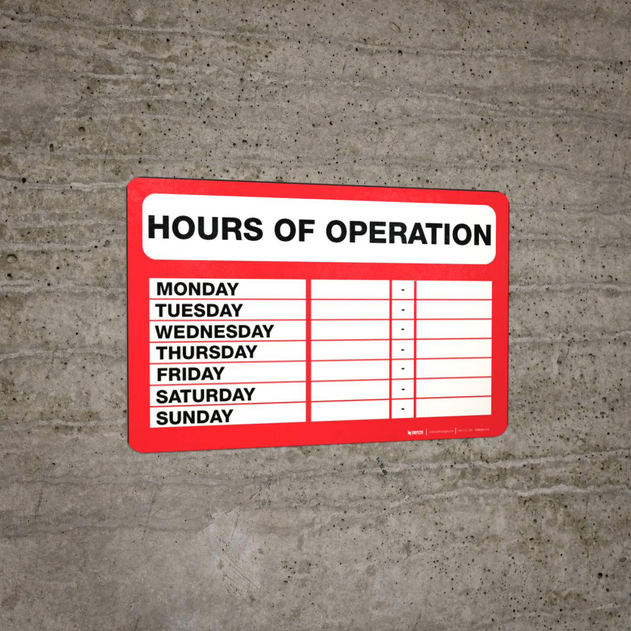 Hours of Operation Wall Sign