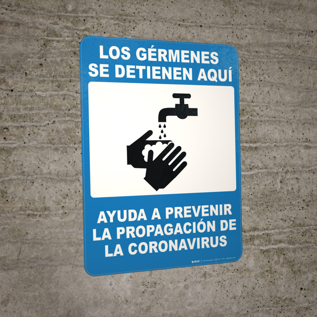 The Germs Stop Here with Icon Spanish Portrait - Wall Sign