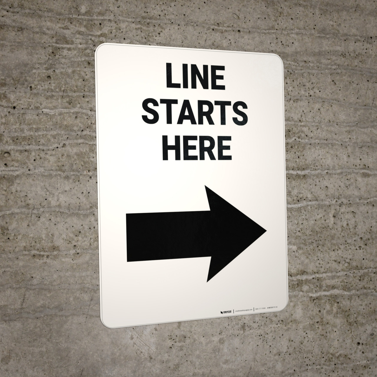 Line Starts Here Right Arrow Portrait - Wall Sign