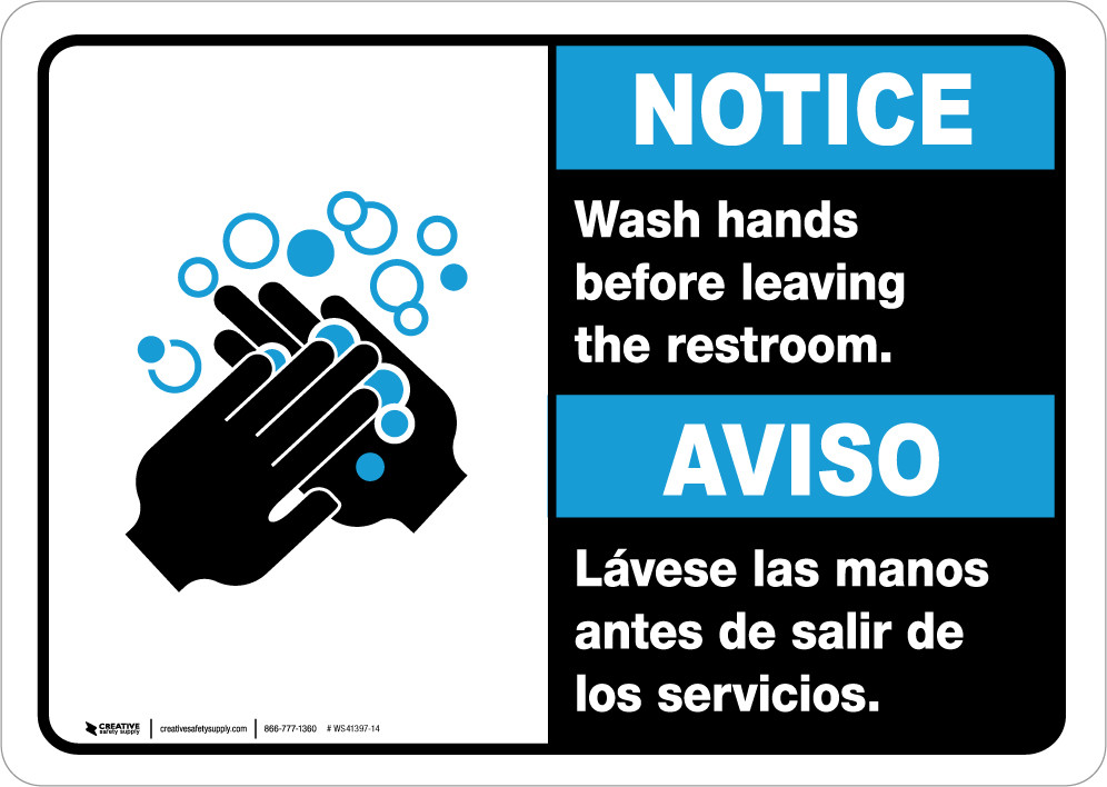 Notice: Wash Your Hands Before Leaving Restroom Bilingual Spanish with ...