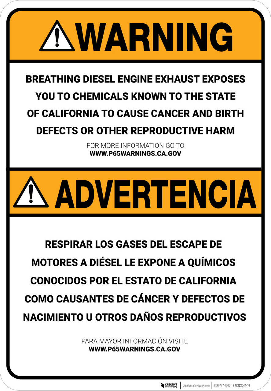 Prop 65 Engine Exhaust Bilingual (Spanish) Wall Sign