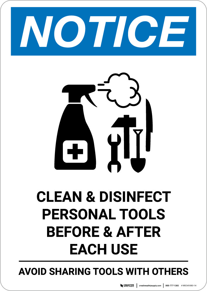 Sign Remove Utensils Notice: Clean Disinfect Personal Tools Avoid Sharing with Icon Portrait ...