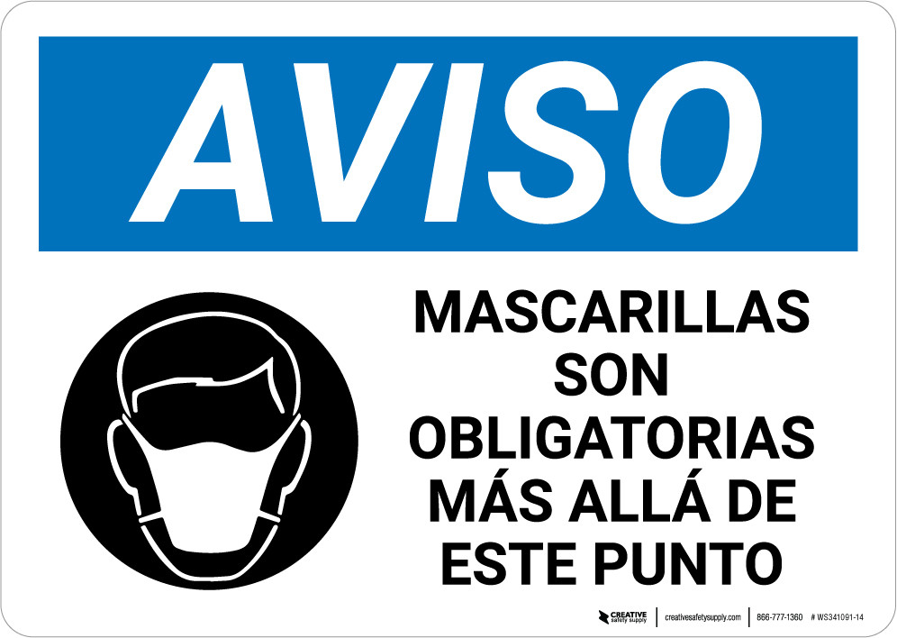 Notice Masks Required Beyond This Point Spanish with Icon Landscape Wall Sign Creative