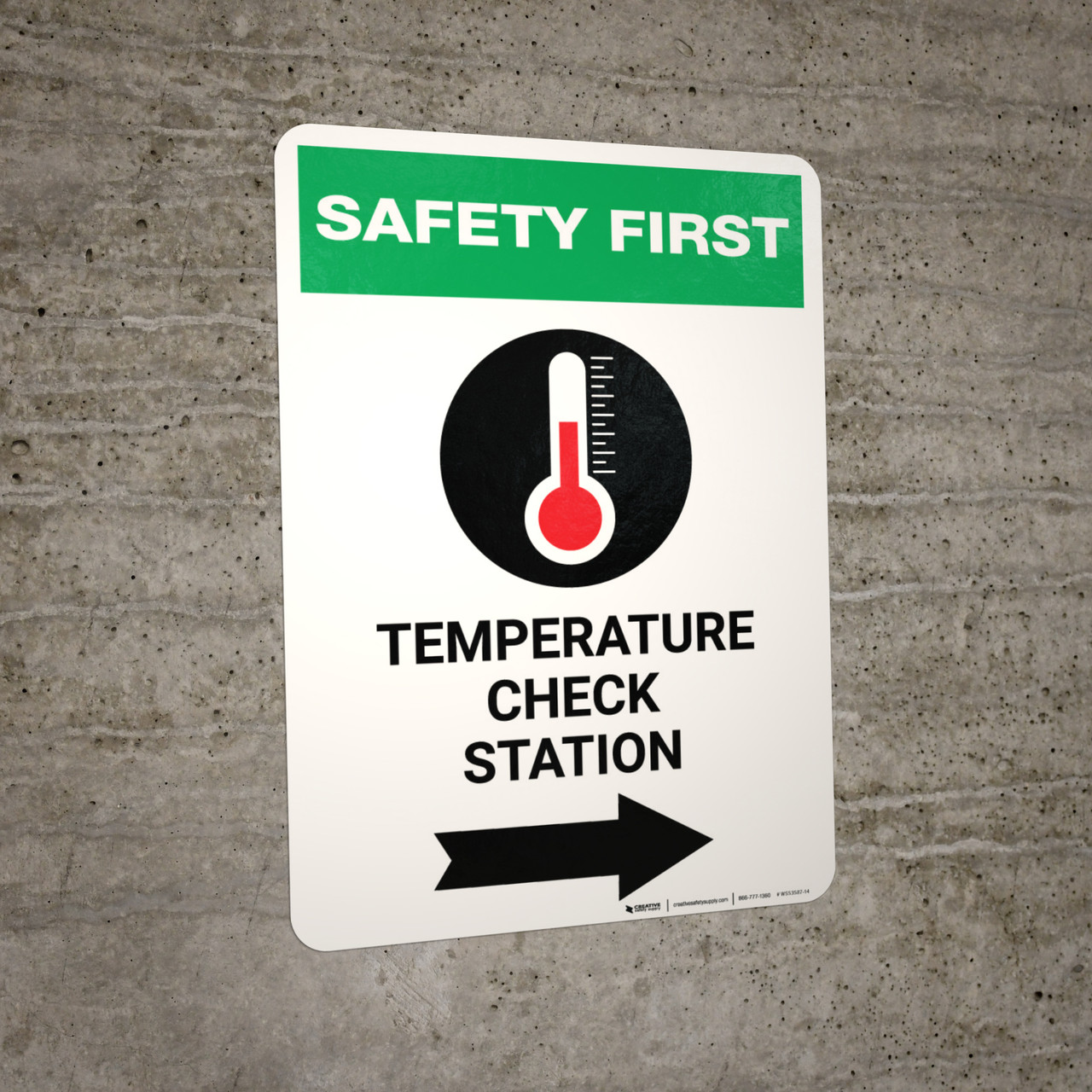 Safety First Temperature Check Station Right with Icon Portrait Wall