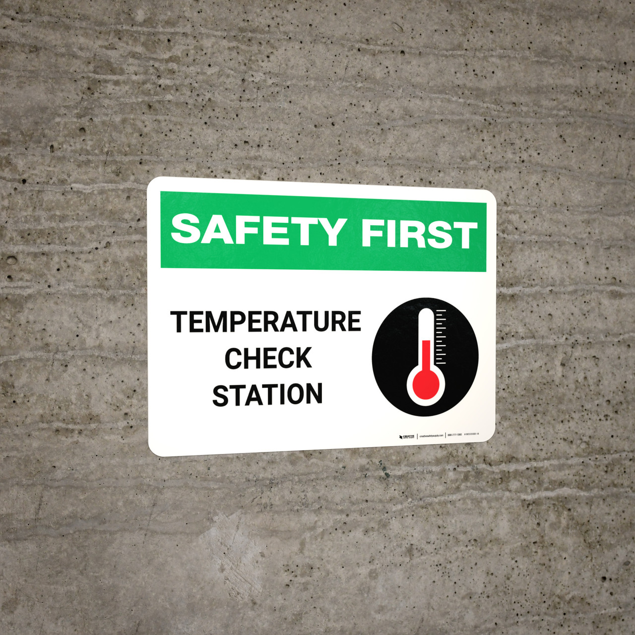 Safety First Temperature Check Station with Icon Landscape Wall Sign