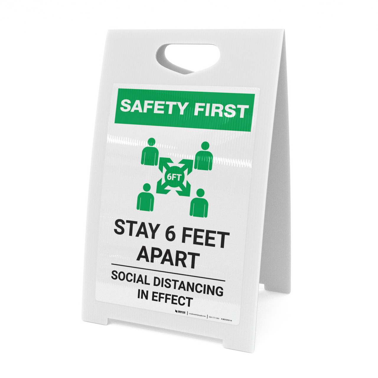 Safety First Stay 6 Feet Apart with Icon Portrait AFrame Sign
