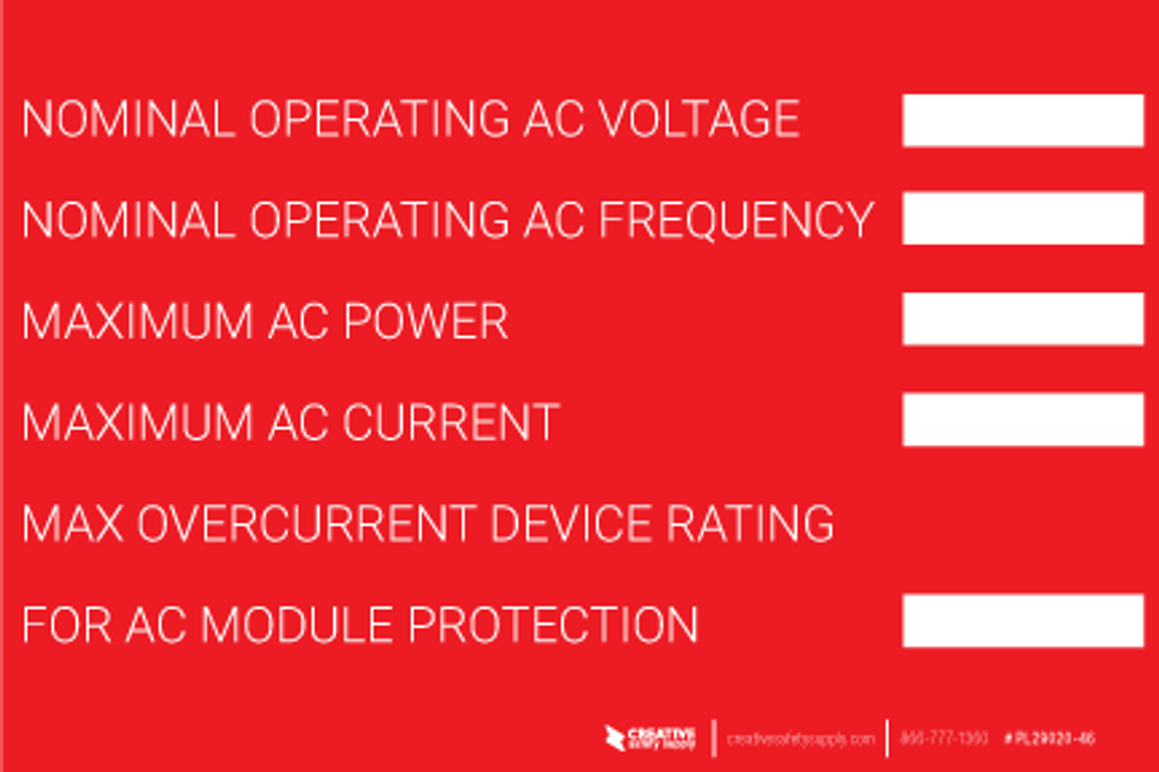 Nominal Operating AC Voltage Label