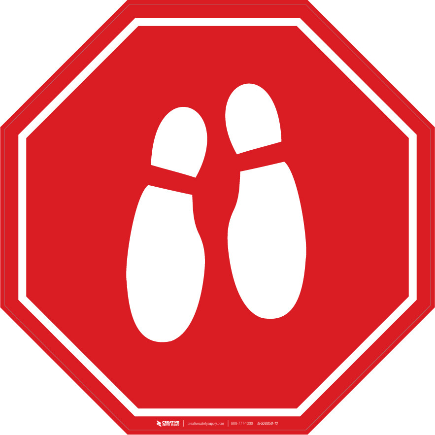 Shoe Print Down Red Stop v2 - Floor Sign | Creative Safety Supply