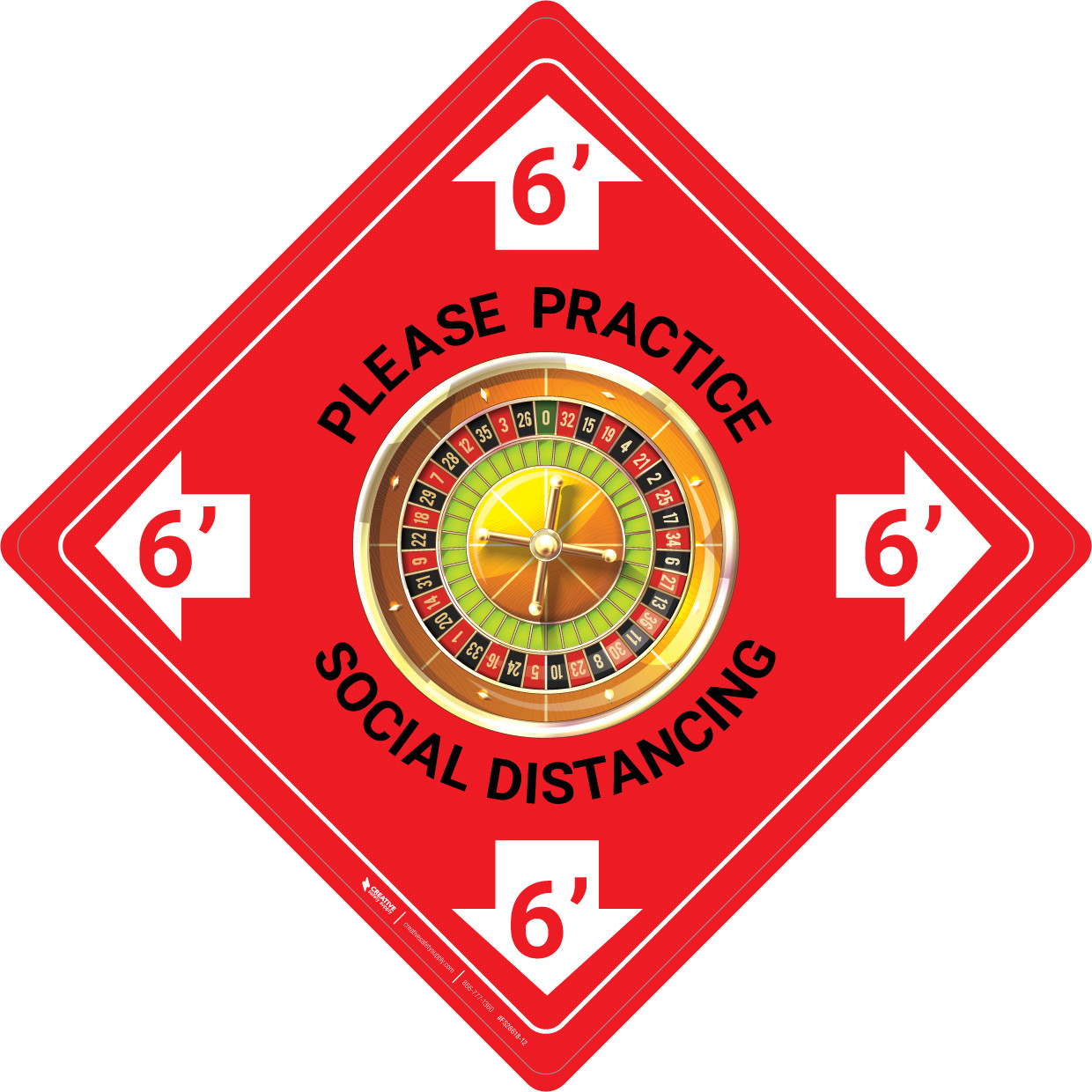 Please Practice Social Distancing Roulette Emoji Red Floor Sign
