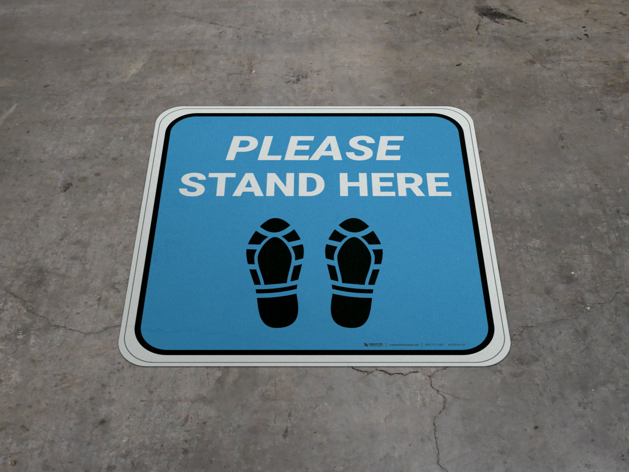 Please Stand Here Blue Shoe Prints Square - Floor Sign | Creative ...