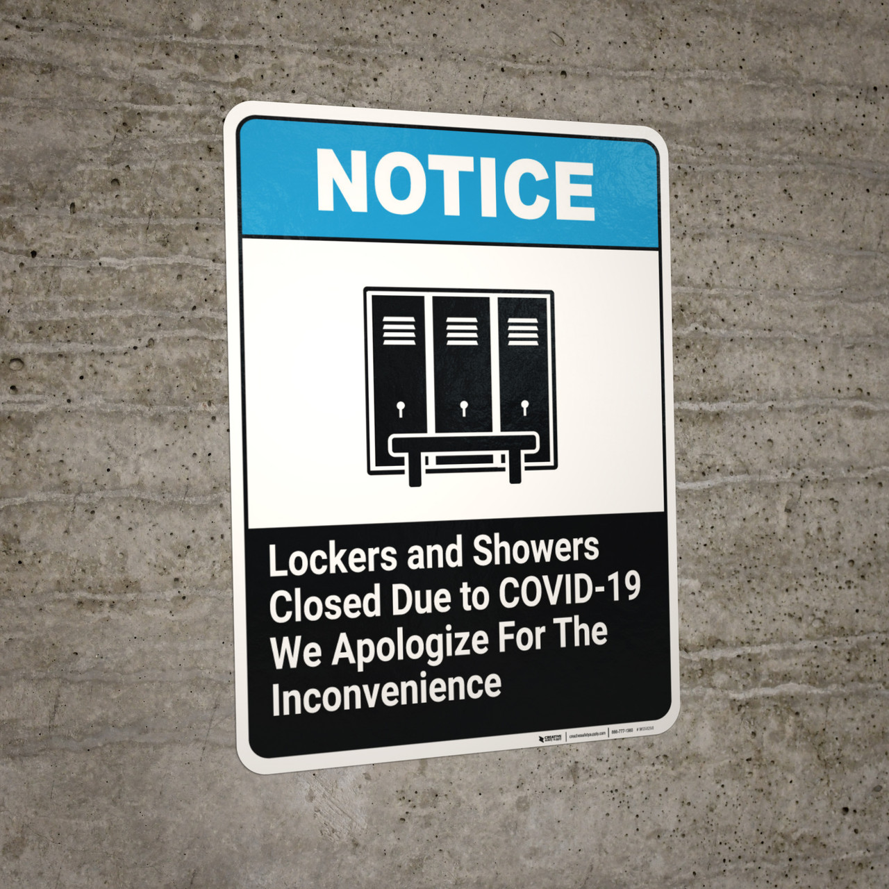 Lockers and Showers Closed Due to COVID19 We Apologize Wall Sign