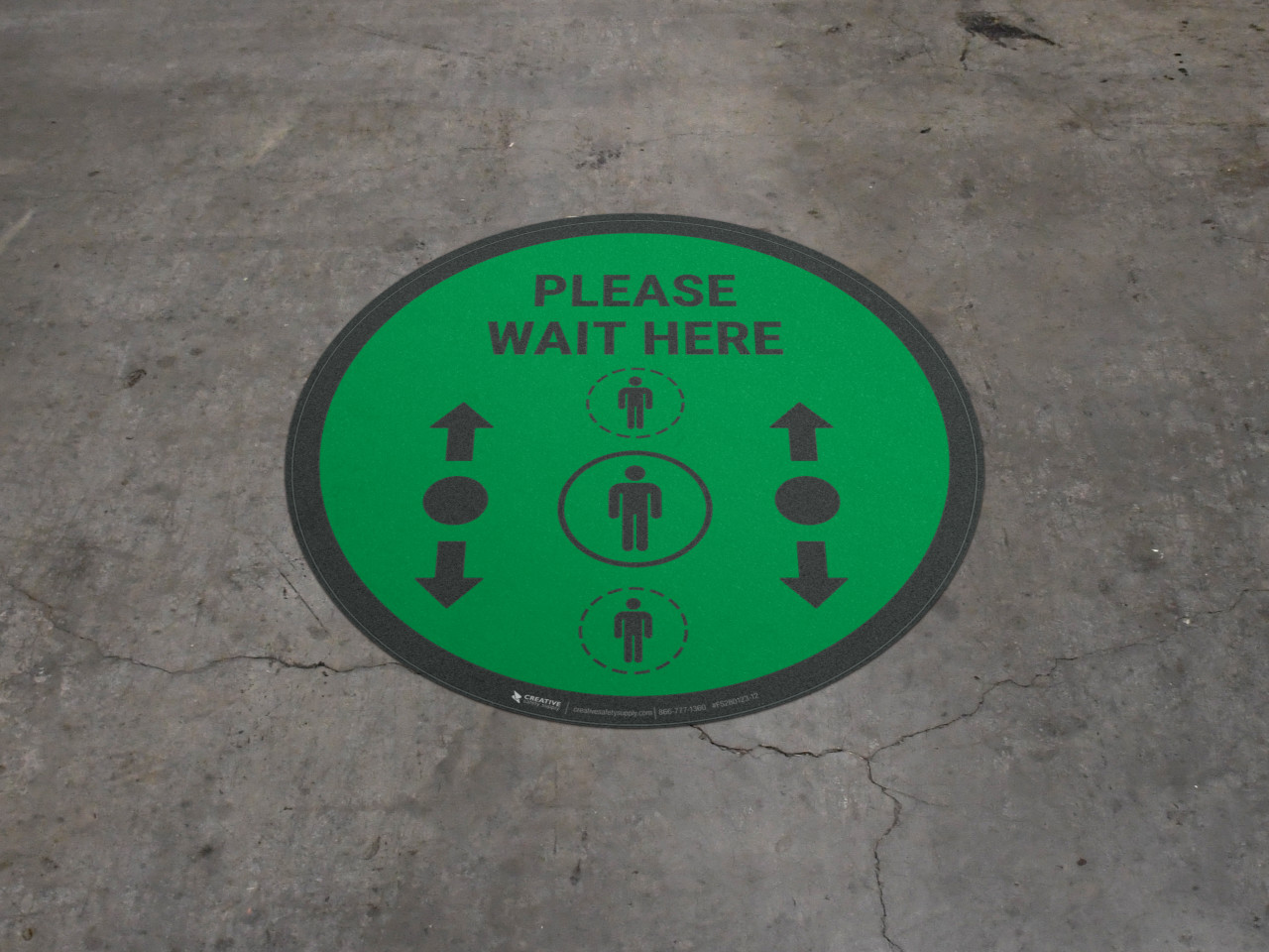 Please Wait Here With Social Distance Dots Green - Circular - Floor Sign