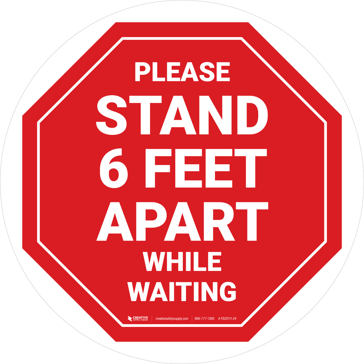 Please Stand Feet Apart While Waiting Stop Circular Floor Sign