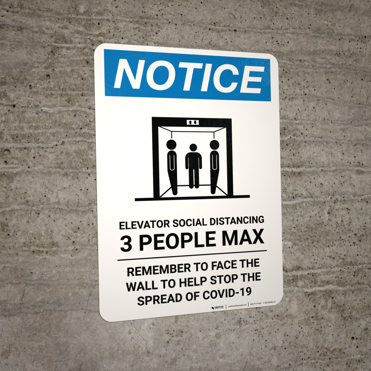 Notice: Elevator Social Distancing 3 People Max Portrait - Wall Sign