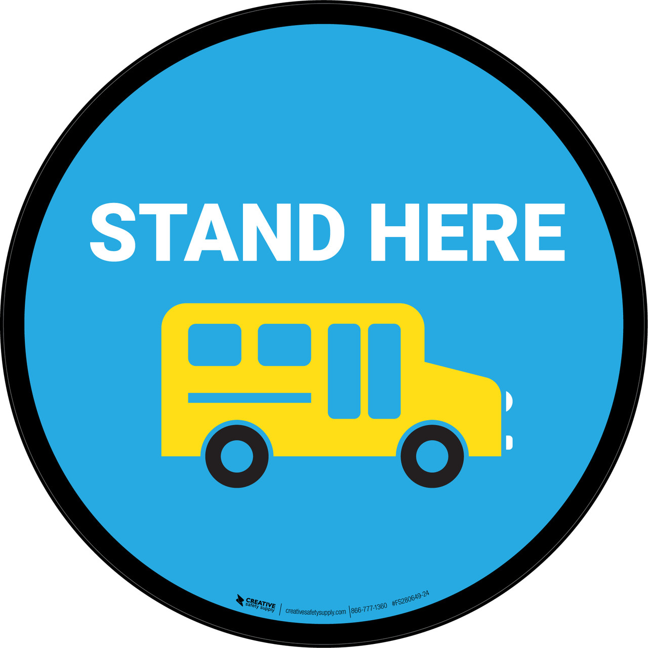 Stand Here Bus Icon Circle - Floor Sign