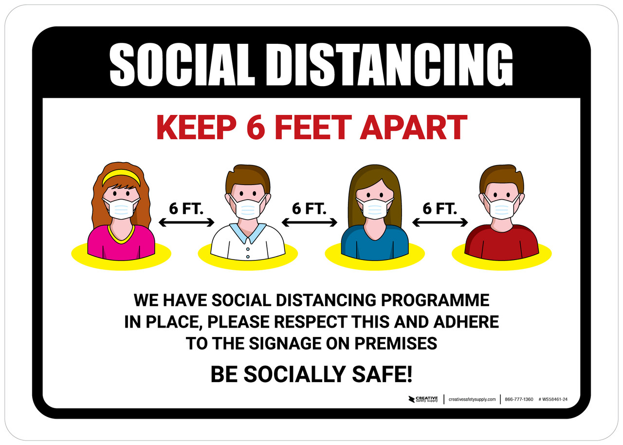 Social Distancing Keep 6 Feet Apart with Icons Landscape Wall Sign
