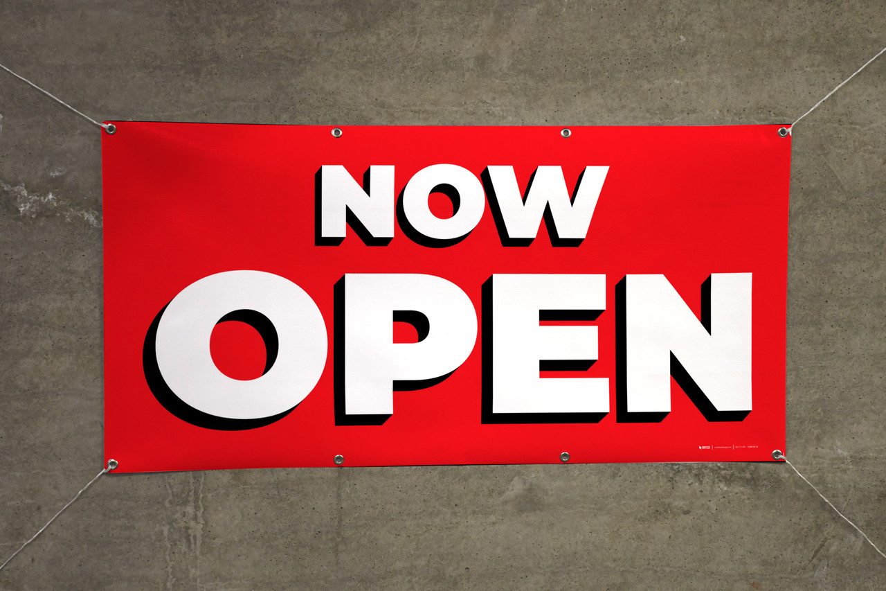 Now Open Red White - Banner