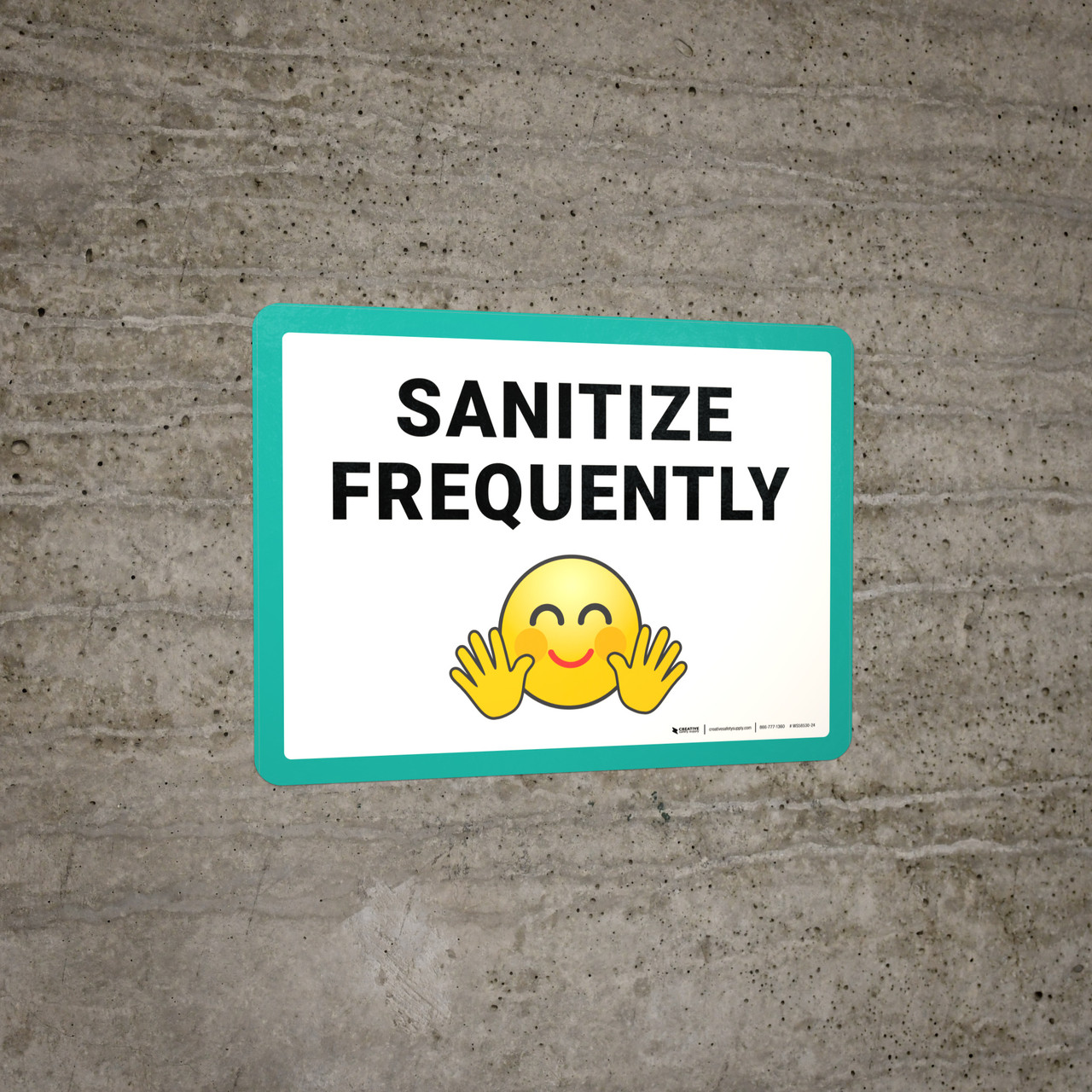 Sanitize Frequently with Emoji Landscape Wall Sign