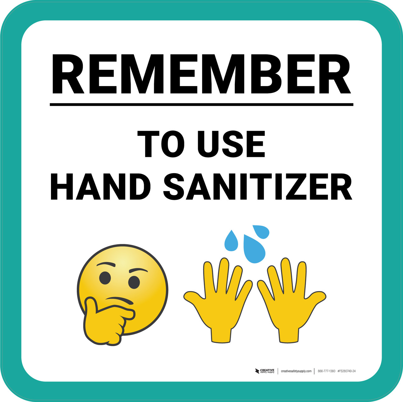 Remember to Use Hand Sanitizer with Emojis Square Floor Sign