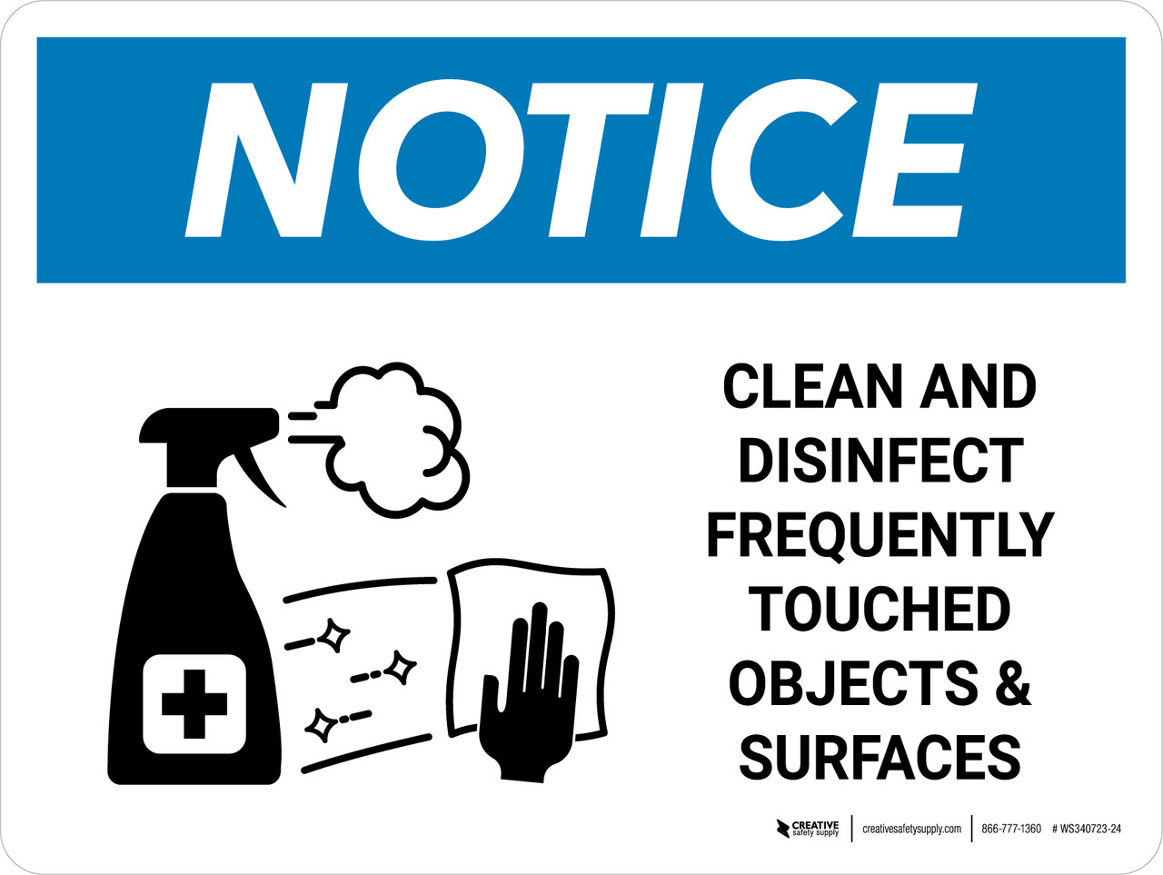 Notice: Clean And Disinfect Frequently with Icon Landscape - Wall Sign