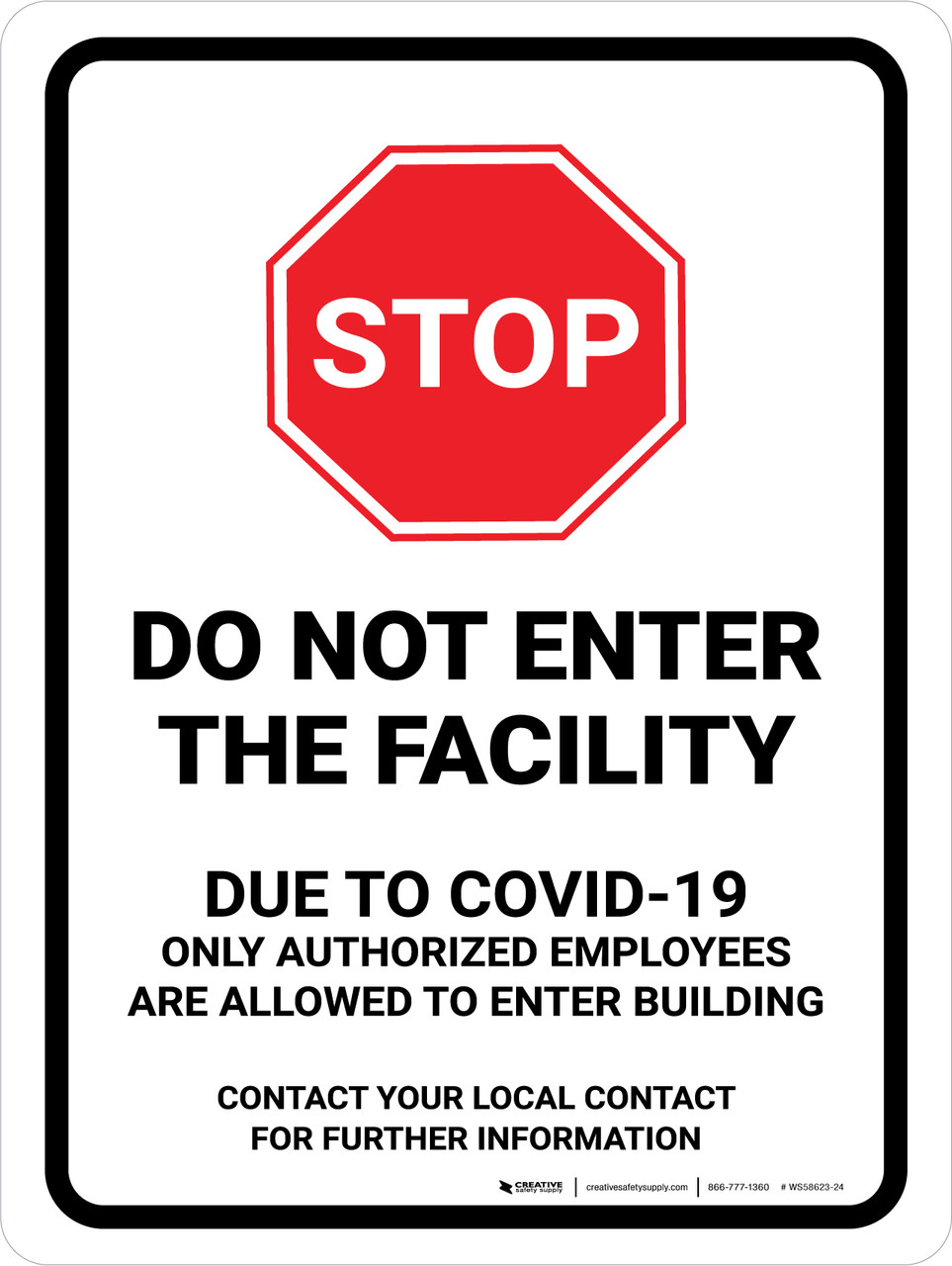 stop do not enter the facility due to covid 19 with icon