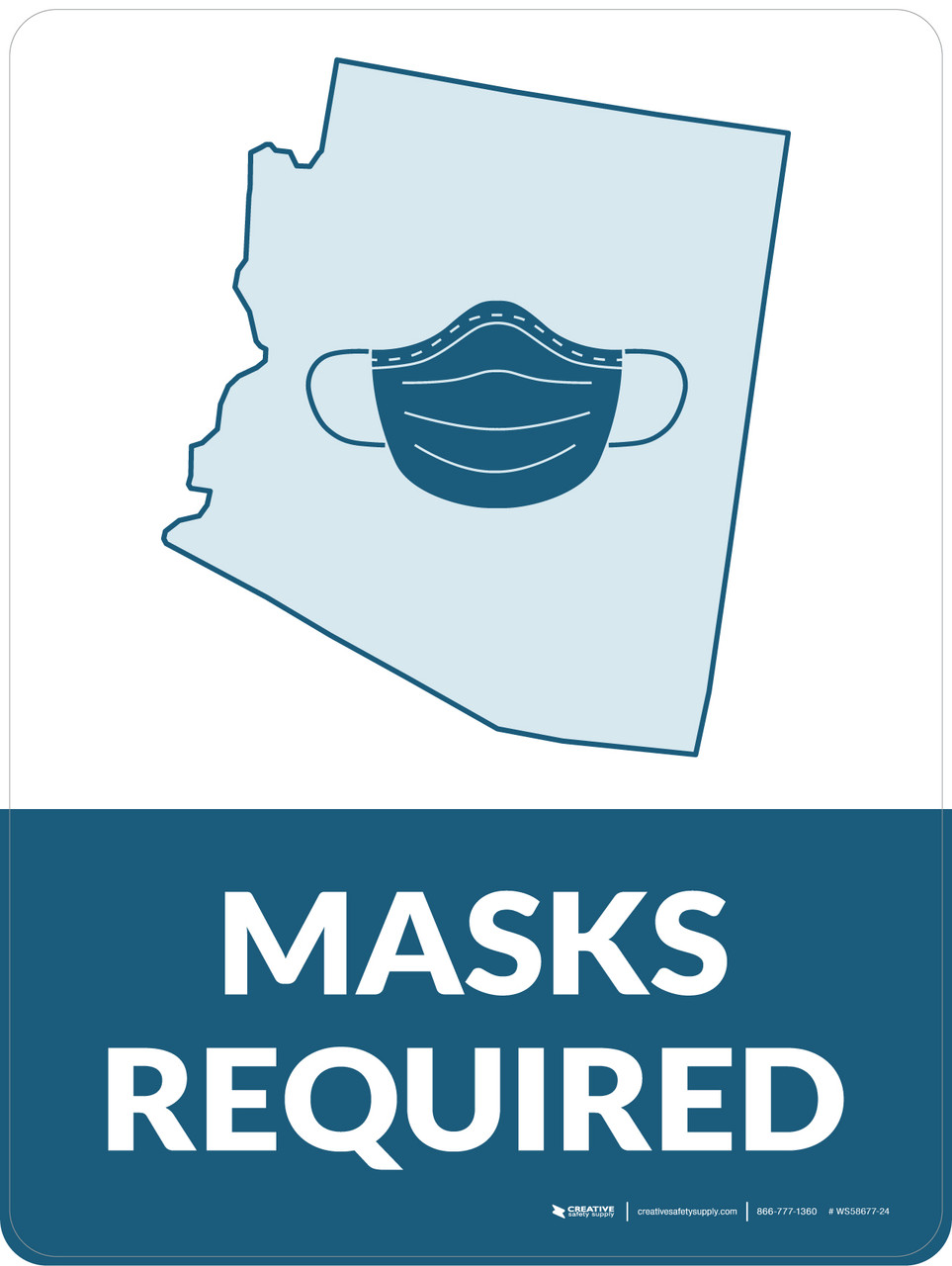 Masks Required Arizona State Outline Portrait Wall Sign