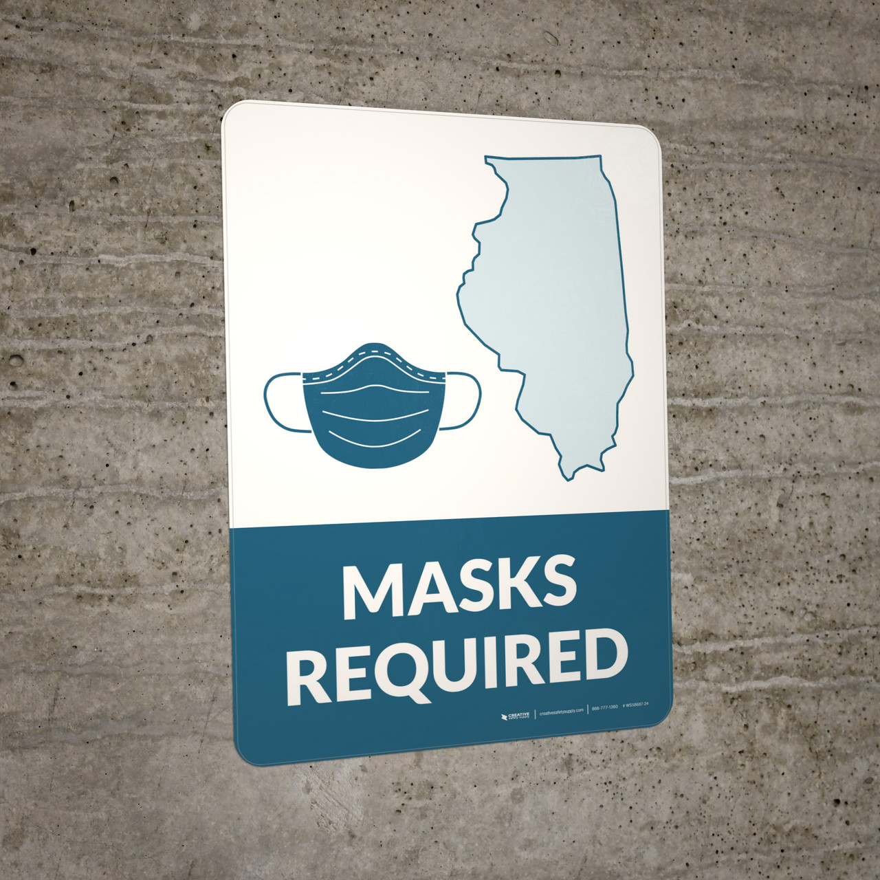 Masks Required Illinois State Outline Portrait Wall Sign