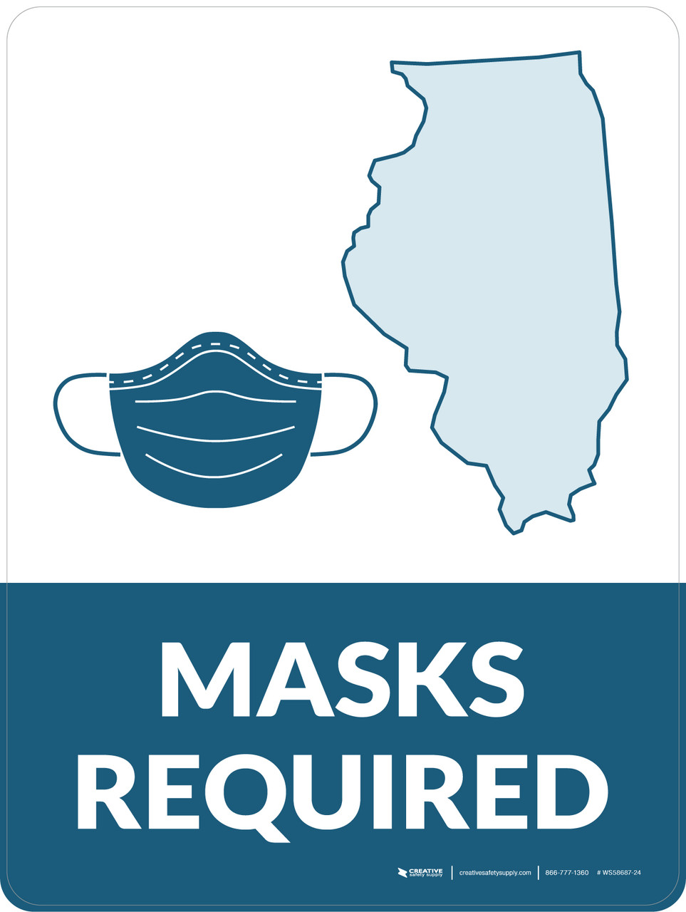 Masks Required Illinois State Outline Portrait Wall Sign