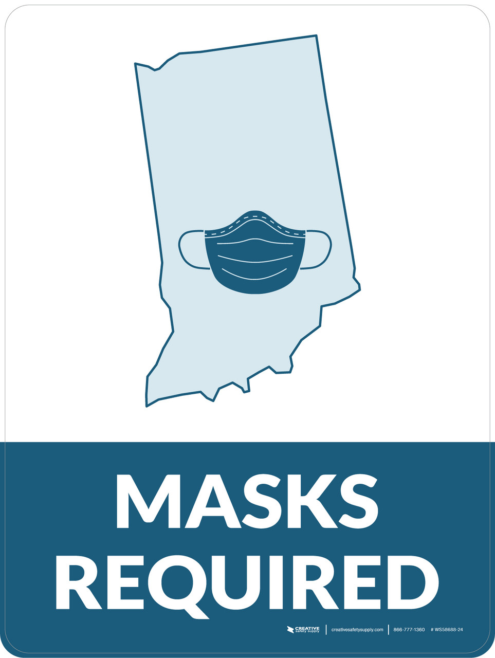 Masks Required - Indiana State Outline Portrait - Wall Sign